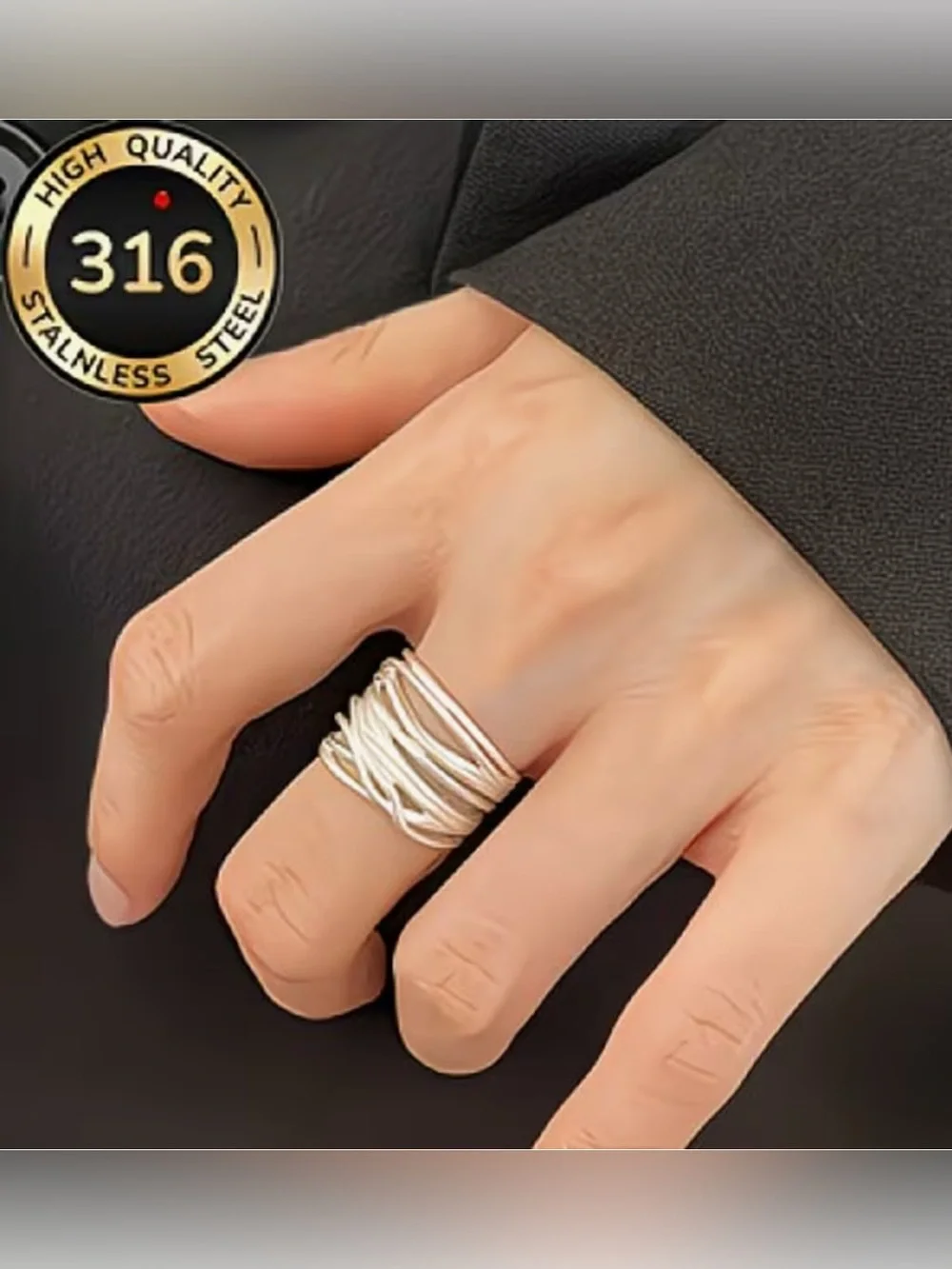 Silver Tone Wrap Ring Stainless Steel Adjustable